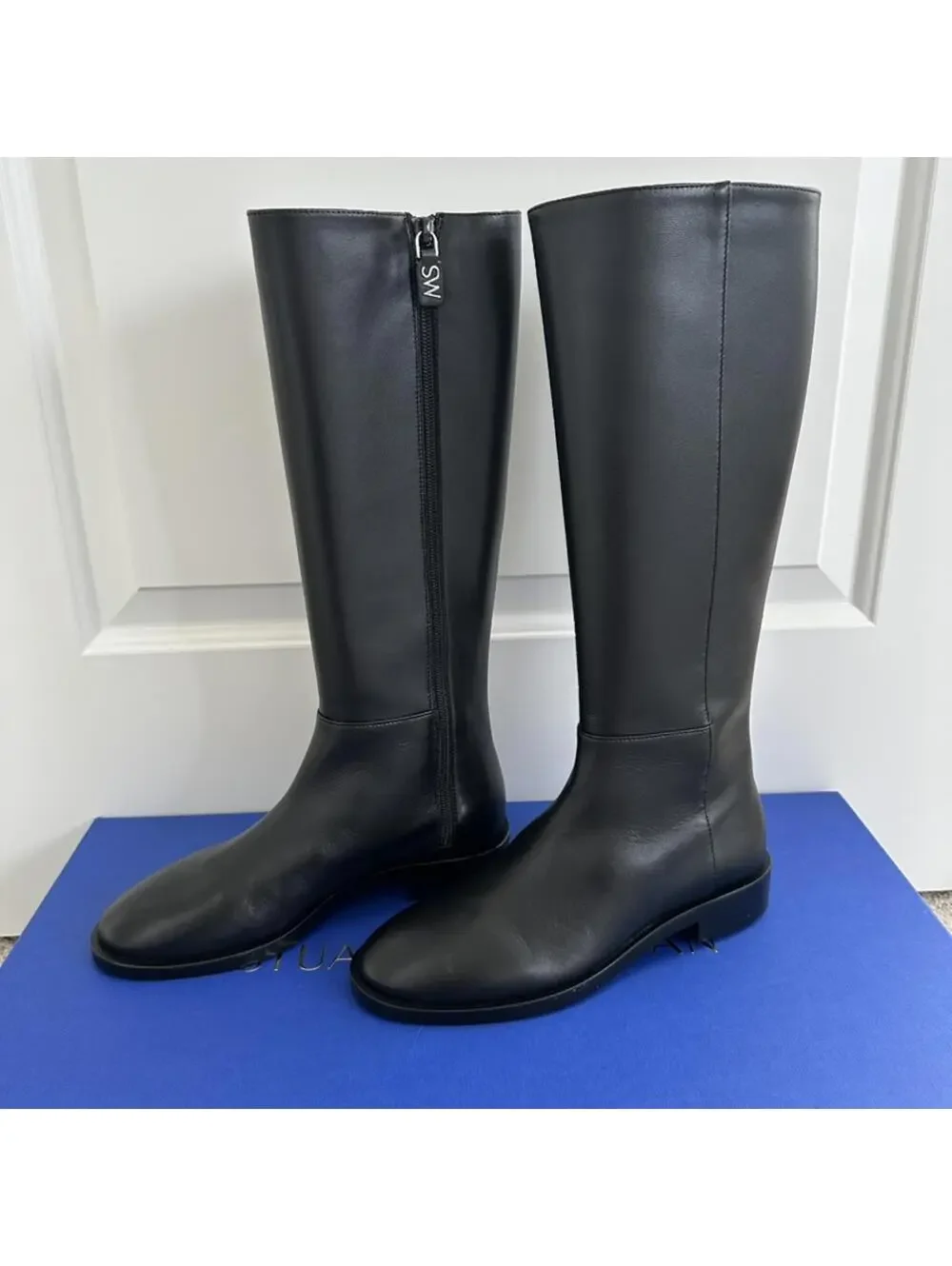 Stuart Weitzman Keelan Zip Leather Boot BLACK NIB Size 5.5